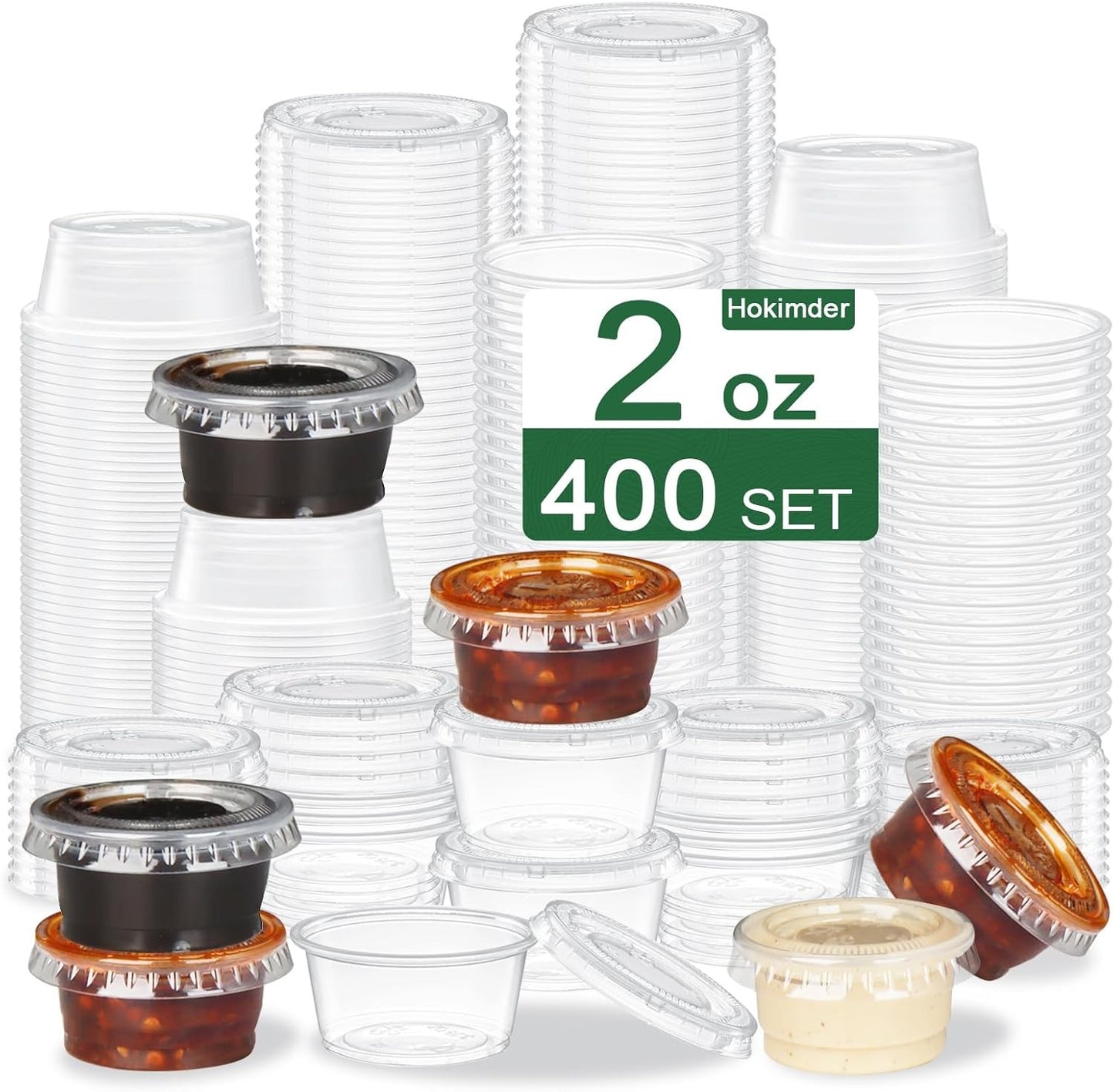 400 unidades de potes de plástico descartáveis de 60ml com tampas, copinhos para shots de gelatina, potes plásticos para suflê ou condimentos