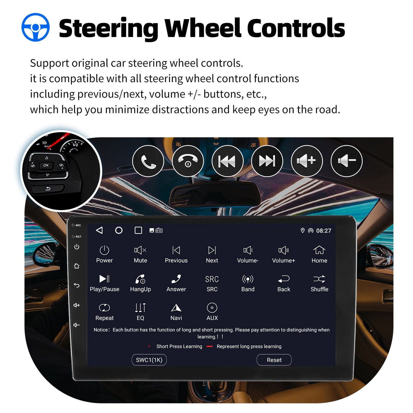 Rádio Estéreo Automotivo de 7/9/10 Polegadas Duplo 2 Din 4+64G Android 15 ChatGpt AI WIFI GPS Navegação FM/RDS Bluetooth SWC Unidade Principal+DVR&AHD
