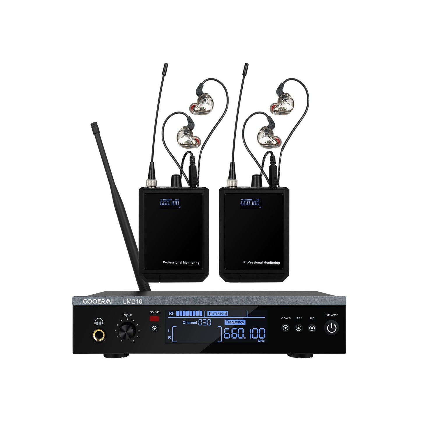 Sistema Sem Fio de Monitoramento Intra-Auricular UHF Gooermi LM210 Canal Estéreo Com Múltiplos Transmissores Para Pequenos Concertos e Home Theater