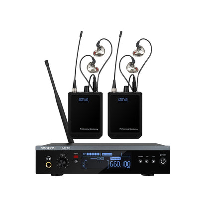 Sistema Sem Fio de Monitoramento Intra-Auricular UHF Gooermi LM210 Canal Estéreo Com Múltiplos Transmissores Para Pequenos Concertos e Home Theater
