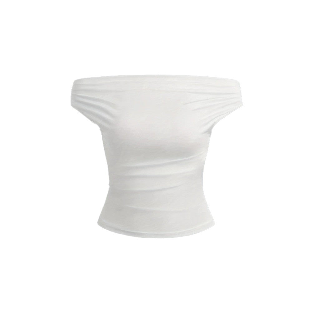 2 Piece Set Pleated Asymmetric Crop Top Woman T-shirts Strapless Top Female Sleeveless Sexy Tops Womens Cloth Fashion Streetwear