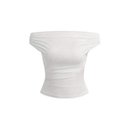 2 Piece Set Pleated Asymmetric Crop Top Woman T-shirts Strapless Top Female Sleeveless Sexy Tops Womens Cloth Fashion Streetwear