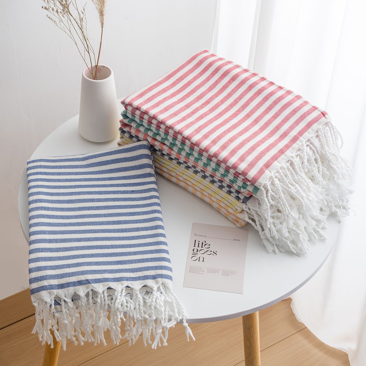 Cotton Turkish Striped Beach Towel 90*180CM Sauna Spa Gym Sport Fitness Fringed Bath Towel Kitchen Soft Absorbent Quick Drying