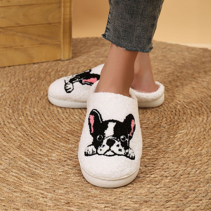 Platform Fluffy Slippers Women House Plush Cartoon Dog Designer Winter Shoes Girls Flats Home Fashion Casual Footwear Large Size