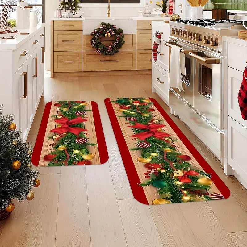VIKAMA Christmas Gift Design Pattern Kitchen Mat Set Comfortable Absorbent Non-Slip-Perfect for Laundry Room, Bedroom Hallway