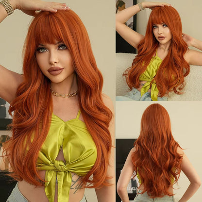 Red Synthetic Wigs Long Body Wavy Wig Natural Hairline Daily Red Hair Heat Resistant Fiber Smooth Party Cosplay Wig