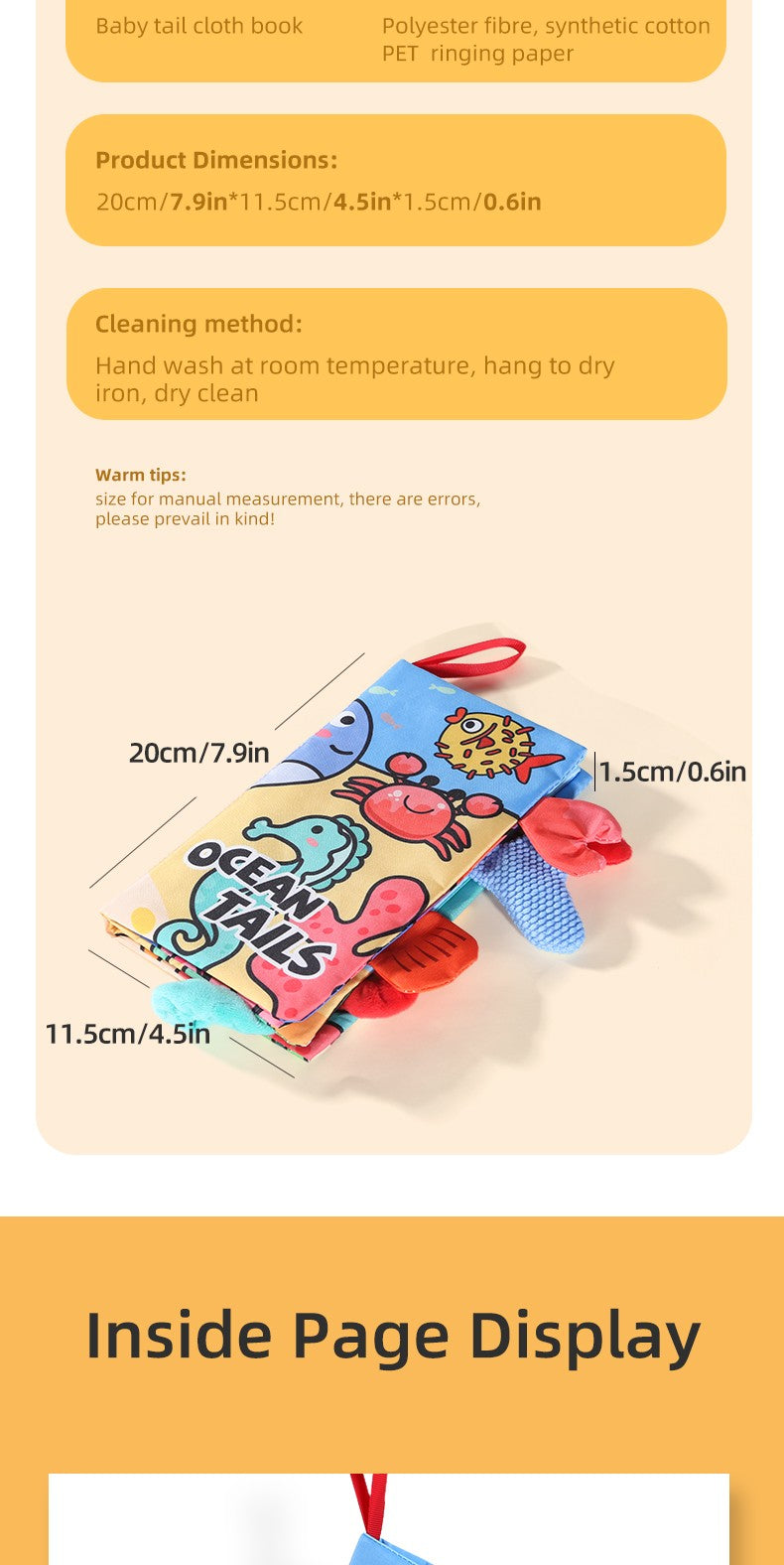 Puzzle Early Education Toys Ocean Style Baby Cloth Books 4 Page Soft Washable Tearable Toy for 0-3 Year Old Babies Newborn Gift