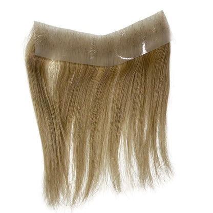 Prótese Capilar Masculina Frontal Fina de PU, com linha do cabelo natural, estilo V, em cabelo humano loiro, sistema de substituição capilar para homens