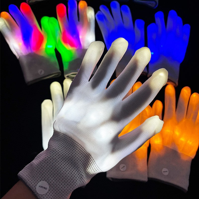 1Pair LED Gloves Neon Glowing Halloween Party Light Props Luminous Flashing Skull Gloves Stage Costume Glow Party Supplies