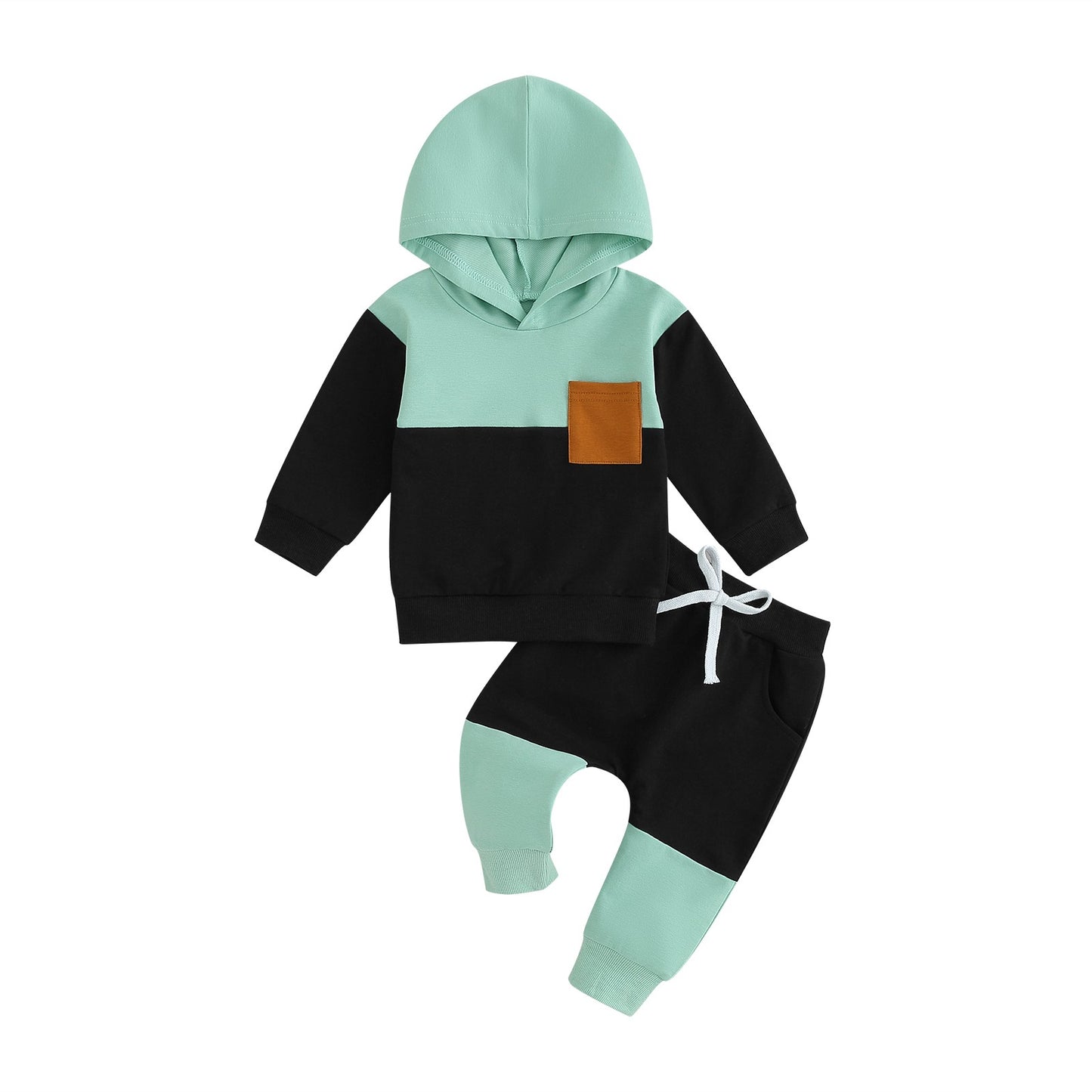 Citgeett Conjunto de Calças para Bebês e Meninos, Outono, Manga Comprida, Moletom com Capuz em Cor Contrastante, Calças com Elástico na Cintura