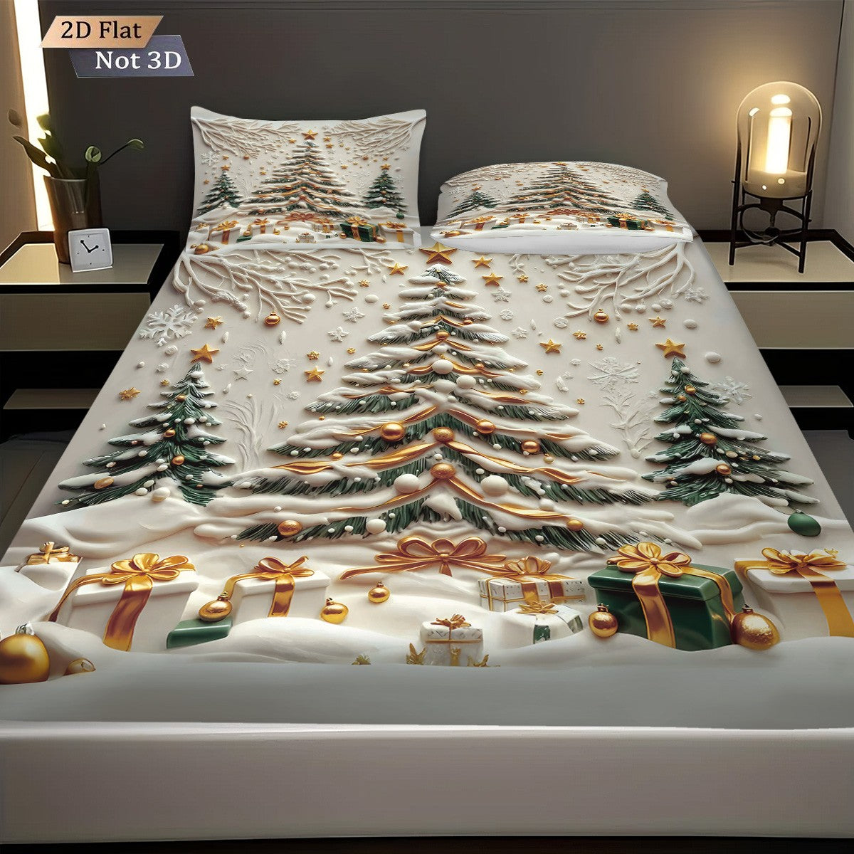 3pcs Christmas tree print coreless bed sheet set with various sizes of bed covers, bedroom bedding decorations, machine washable