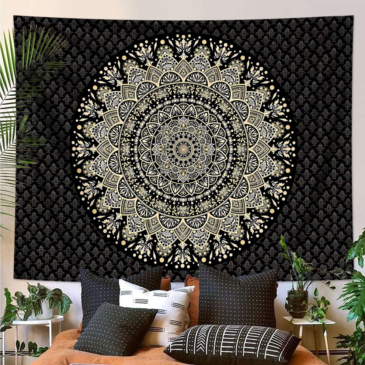 1pc Bohemian Mandala Tapestry, Retro Plant Flower psychedelic Tapestry, Hippie Style Room Decoration Wall Hanging