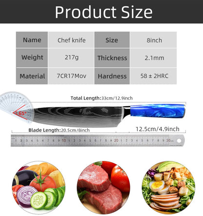 Faca de Cozinha Japonesa Chef 1-10 Peças Conjunto 7CR17 Aço Inoxidável 440C Desenho Damasco Cutelo de Carne Fatiador Santoku Ferramentas de Cozinha