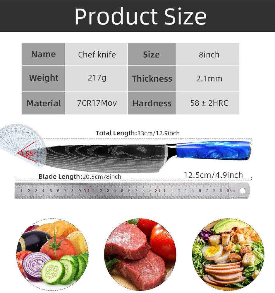 Faca de Cozinha Japonesa Chef 1-10 Peças Conjunto 7CR17 Aço Inoxidável 440C Desenho Damasco Cutelo de Carne Fatiador Santoku Ferramentas de Cozinha