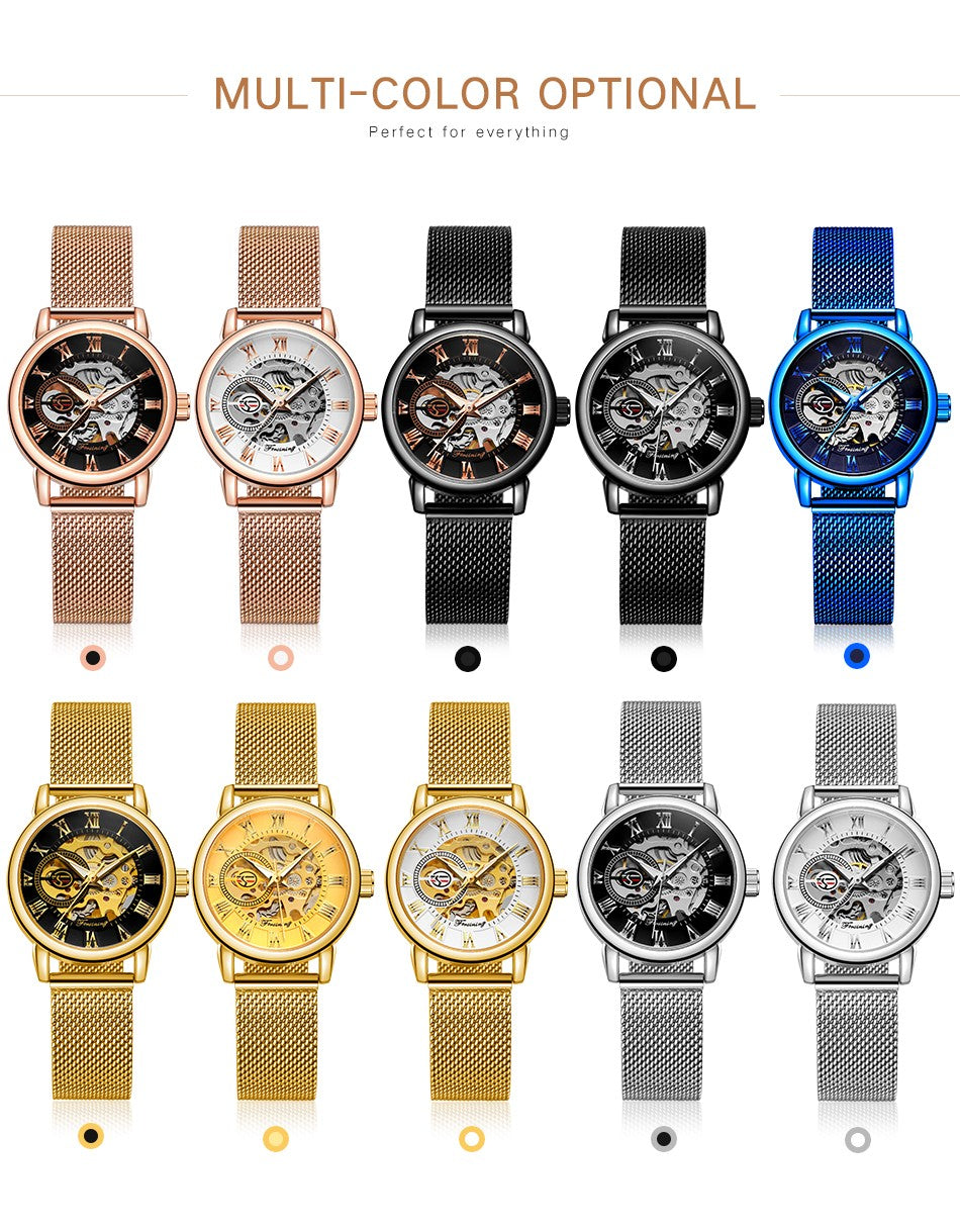 Forsining 099L Girl Bracelet Mechanical Watch With Manual Hand Wind Mechanical Wristwatch Mesh strap Female Watch Reloj Mujer