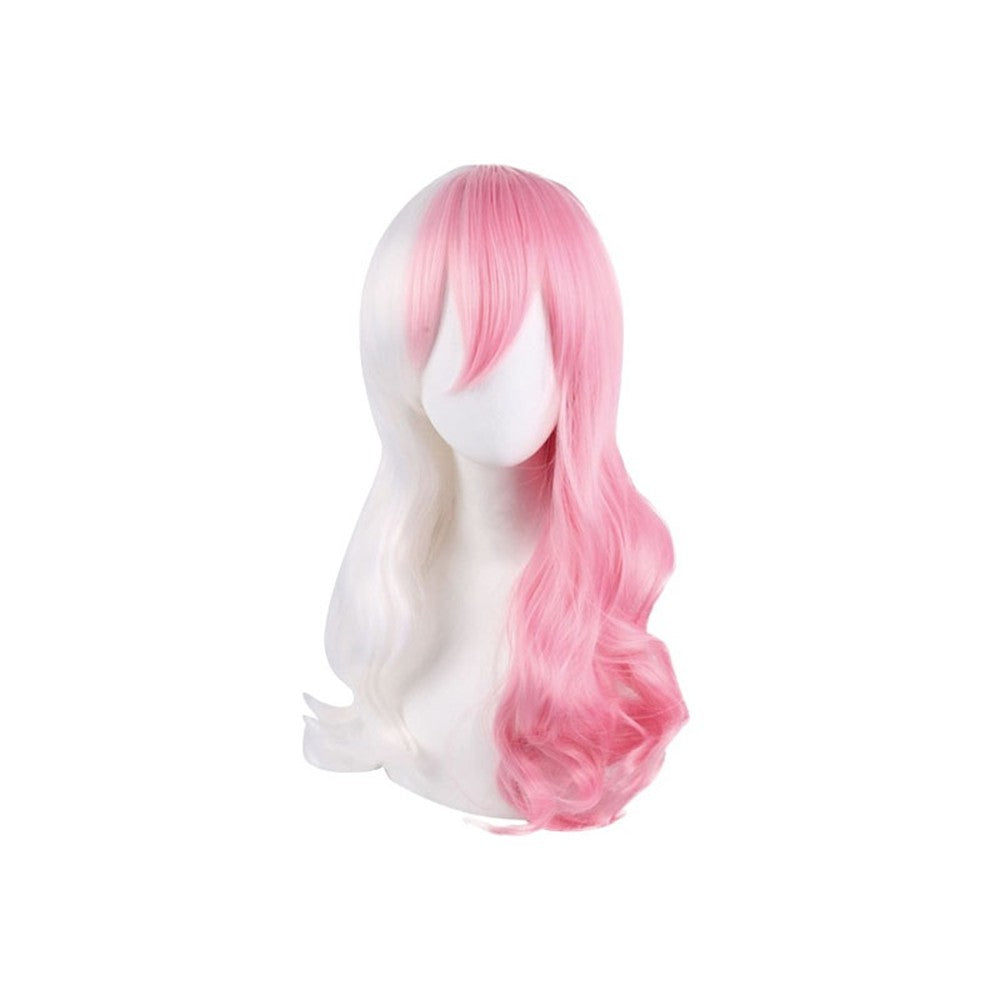 Perucas Monomi Cosplay Adereços de Anime Cabelo Sintético Cacheado Longo Rosa Branco Adereços de Carnaval para Festas
