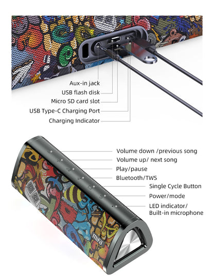 mifa Portable bluetooth speaker 360° Stereo Sound 20W  IPX7 waterproof wireless bluetooth 5.0 speaker 24-Hour Play time