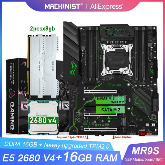 MACHINIST X99 Motherboard LGA2011-3 kit Set Intel Xeon E5 2680 V4 CPU DDR4 2*8GB RAM NVME M.2 Four channels MR9s supports TPM2.0