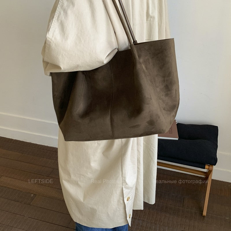 LEFTSIDE Women Faux Suede Shoulder Bag 2025 Winter Retro Soft Tote Bag Luxury Designer Trend Female High Capacity Handbags