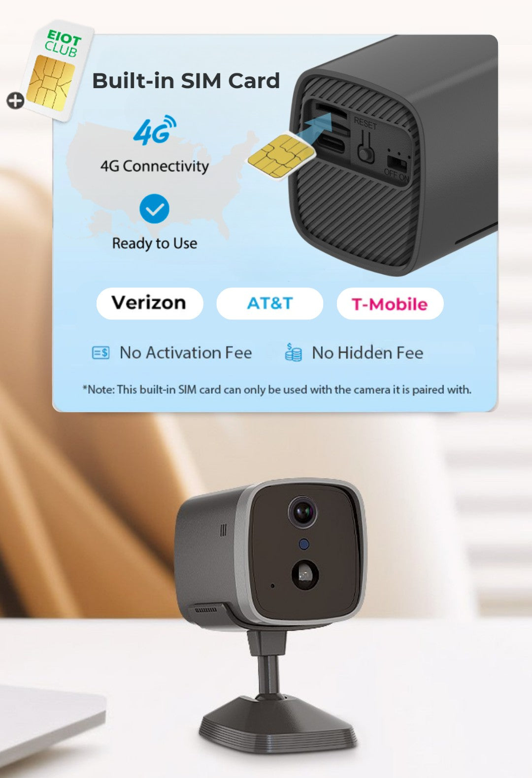 Mini 4G Wireless Security Camera with SIM Card, Battery Powered, Night Vision, Human Detection, Indoor Outdoor Use Mini Cam