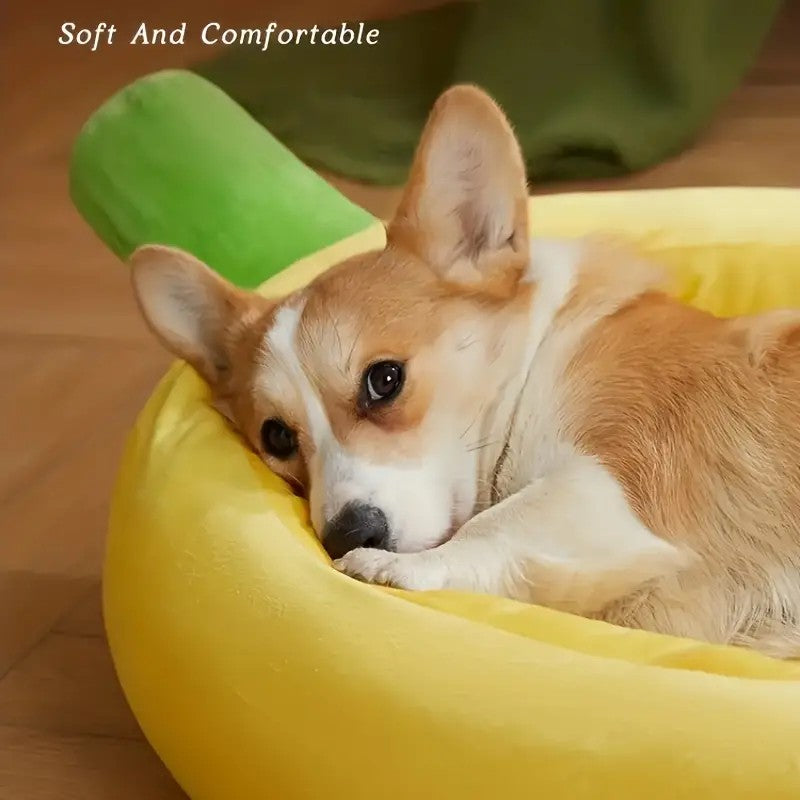 Cama para Cães em Formato de Banana, Ninho Aconchegante, Cama para Pets Durável, Destacável e Lavável, Santuário Quente de Pelúcia para Cães e Gatos Pequenos/Médios/Grandes