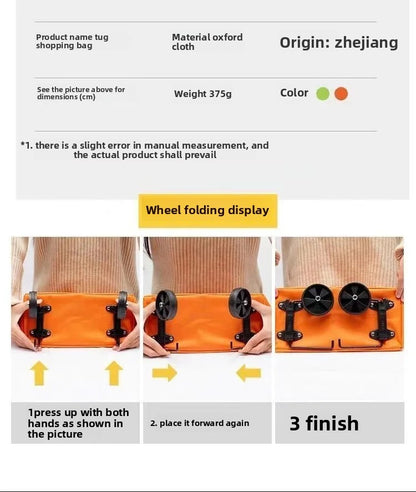 Shopping Bag with Wheels Foldable Hand Pull Extendable Vegetable Buying Car Casual Polyester Fiber Home Use Logo Addable