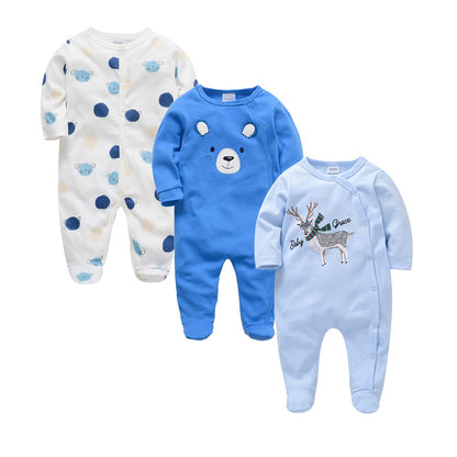 3 Pcs/lot 100% Cotton Baby Girls Clothes Set 0-12M Long Sleeve Newborn Boy Rompers Spring Autumn Carton Print Jumpsuit