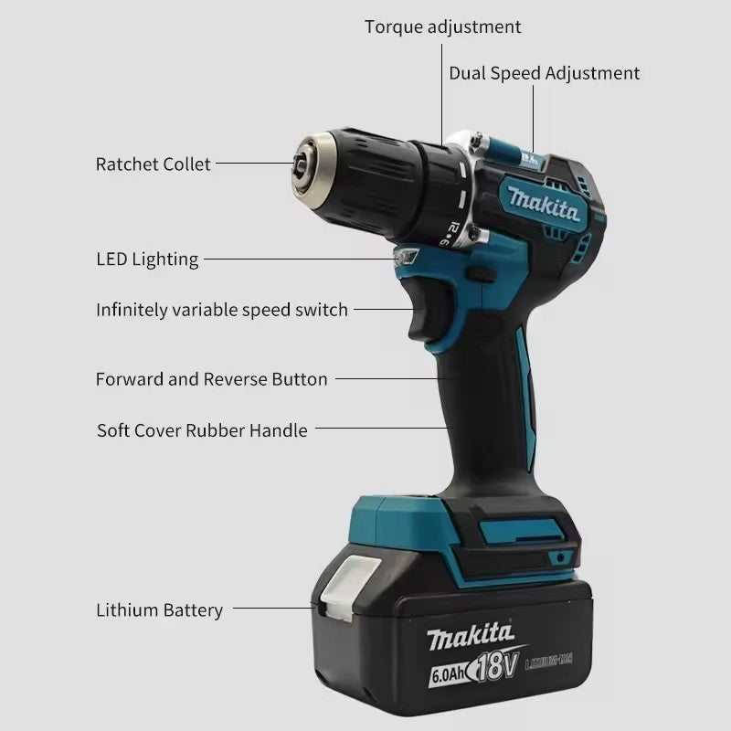 Furadeira/Parafusadeira de impacto elétrica sem fio, recarregável, sem escovas, Makita DDF487 original nova?