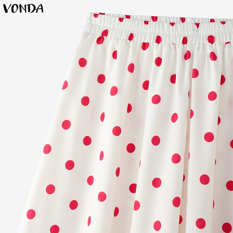 VONDA Polka Dot Bohemian Long Skirts Women Oversize Casual Elastic Waist Jupes Faldas Saia 2025 Autumn Maxi Skirt Plus Size 5XL