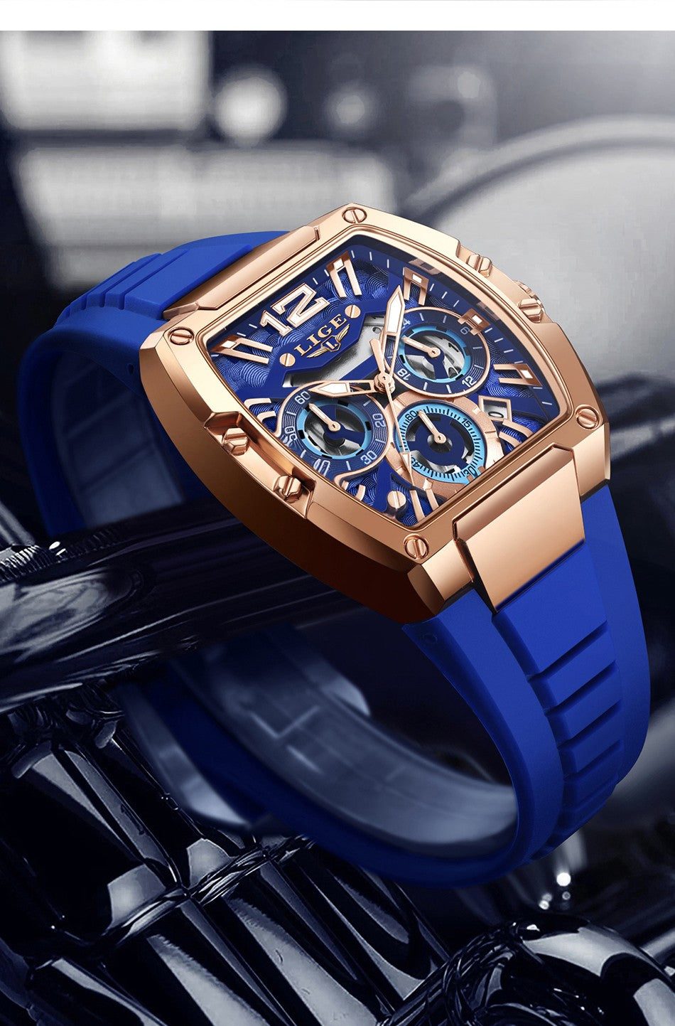 LIGE Sports Man Watch Tonnea Hollow Design Quartz Men Wristwatches Chronograph Waterproof Luminous Silicone Strap Watches Male