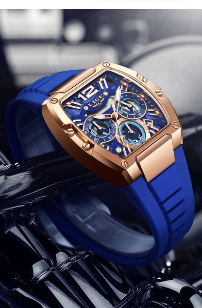 LIGE Sports Man Watch Tonnea Hollow Design Quartz Men Wristwatches Chronograph Waterproof Luminous Silicone Strap Watches Male