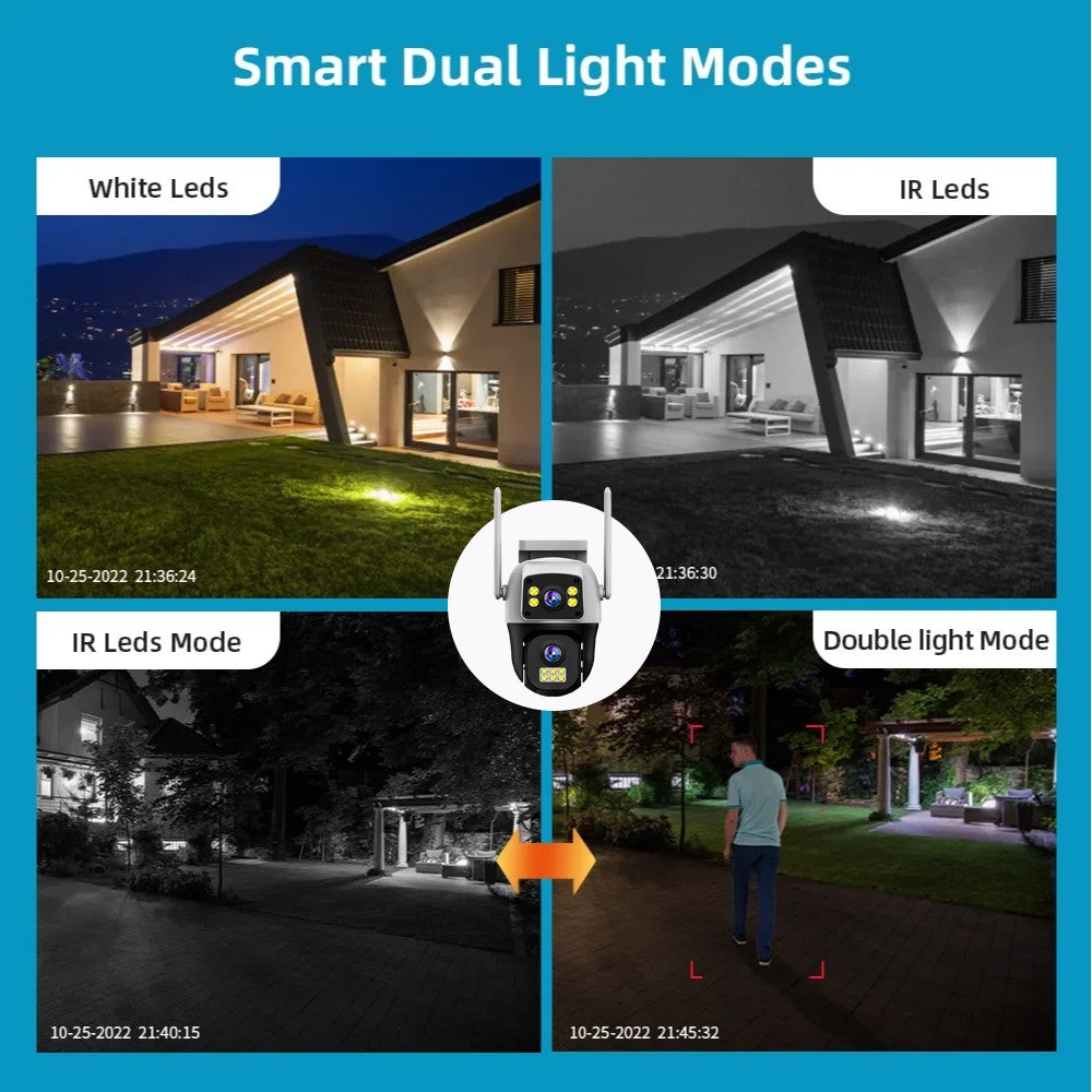 8MP 4K WiFi Camera Dual Lens Dual Screen Wireless Outdoor Surveillance Human Detect Security Protection Two Way Audio PTZ IP Cam