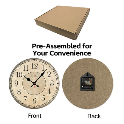 Beige & Black Wooden Round Silent Hanging Wall Clock, Suitable For Living Room, Office, Study Room, Bedroom, Home Decoration