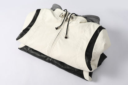 Men's Leather Bomber Jacket Windproof and rainproof Scorpion Embroidery Hooded Jacket PU Leather Winter, Drive