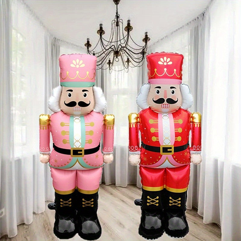 1 Christmas Standing 48-Inch Nutcracker Balloon, Pink and Red Birthday Party Atmosphere Decorations, Indoor/Outdoor Event Props