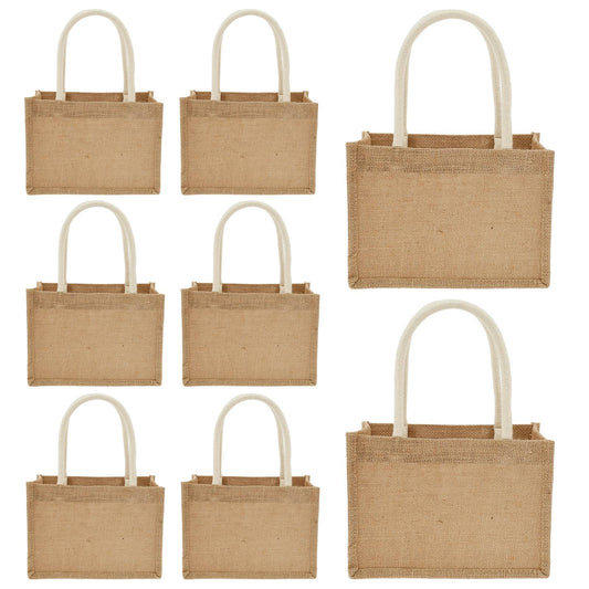 Portable Jute Tote Bag Burlap Tote Bags Mini Burlap Beach Bags Multipurpose Burlap Hand Bags for Shopping Trips Beach School