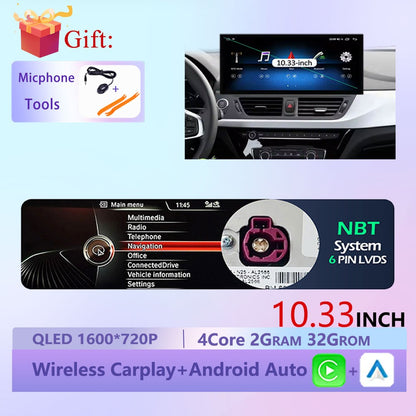 Estéreo Touchscreen Wireless CarPlay Android 15 Para BMW Série 1 F20 F21 F22 F23 2016 - 2023 Sistema NBT/EVO WiFi GPS 4G F6NAVI
