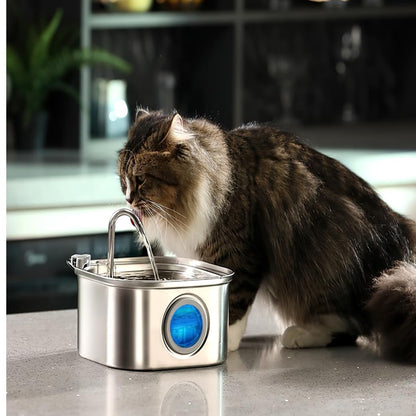 Bebedouro Automático para Gatos ZYFeeder 2.2L, Quadrado, Aço Inoxidável, para Animais de Estimação, com Janela? Não inclui plugue 5V 1A?