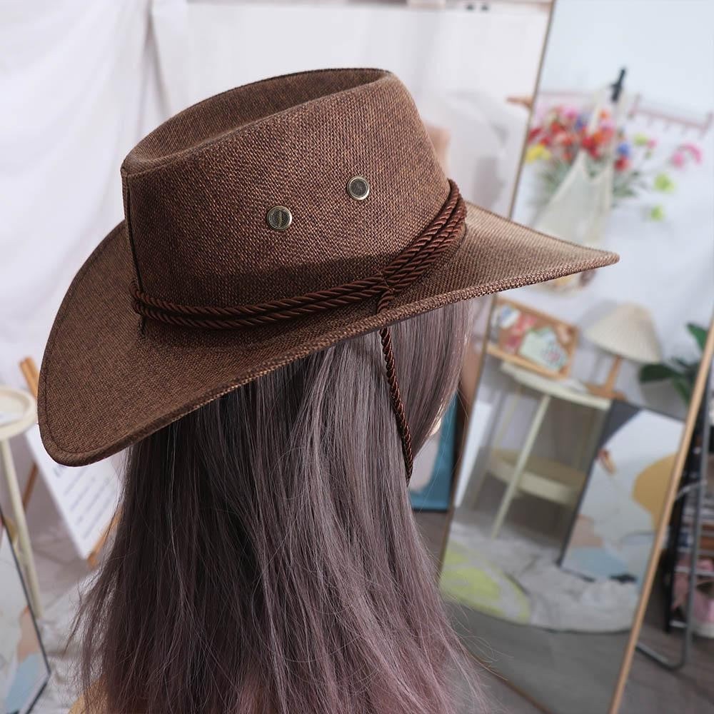 Cool Linen Western Cowboy Hat Wide Brim Beach Cap Summer Sun Hat Climbing Hat Outdoor Visor Cap Beach Sunscreen Cap Holiday
