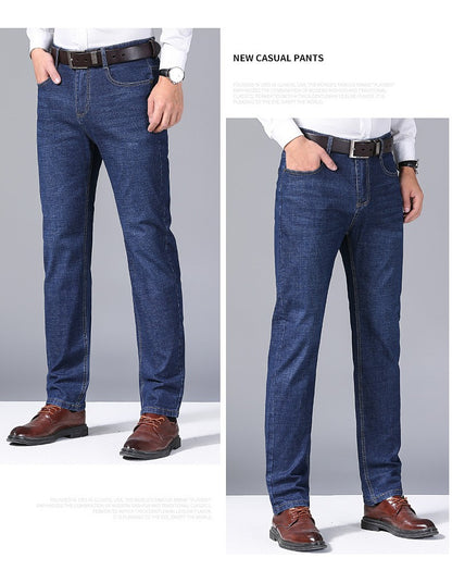 Calças Masculinas Jeans Retas Macias 2025 Outono Clássico Negócios Preto Motoqueiro Jeans Macacão Masculino Pantalone Hombre Mannen Homme
