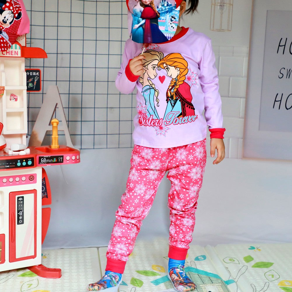 New Spring Autumn Children's Clothing Sets girl Sleepwear Clothes Kids Pajamas Set Baby Girls Cotton Anna Elsa Cartoon Pyjamas