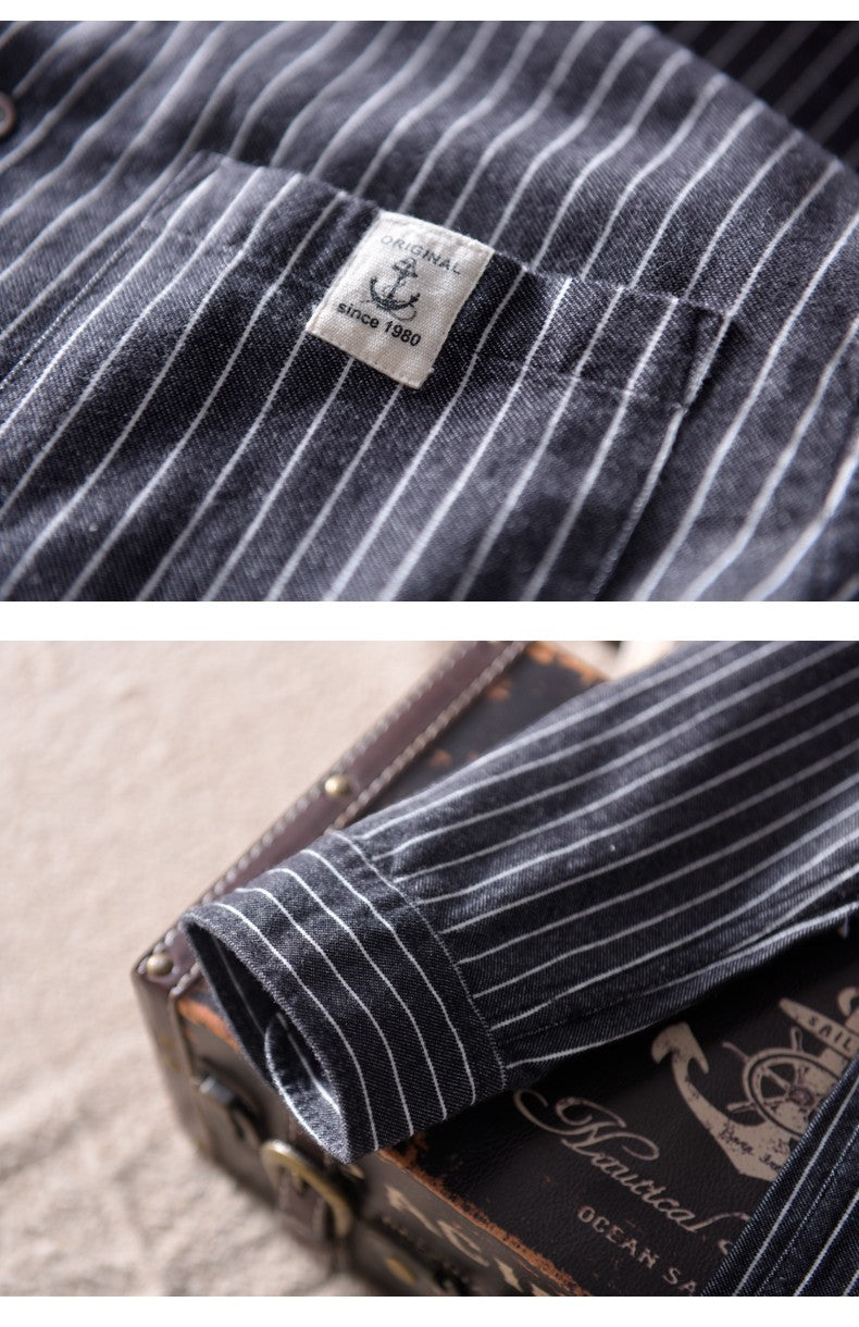 HIQOR 2025 New In 100% Cotton Long Sleeve Men's Shirt Loose Man Business Casual Shirts Classic Striped Male Social Dress Shirts