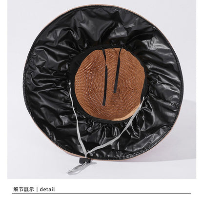 Summer Sun hat women's straw woven anti ultraviolet sun visor hat with big brim seaside black glue breathable Bucket hat sun hat