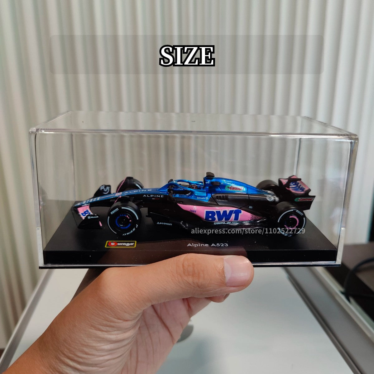 Bburago Alpine 2023 F1 A523 Carro Modelo com Vitrine Escala 1:43 Fórmula 1 Ferrari AMG Red Bull Racing Coleção de Miniaturas