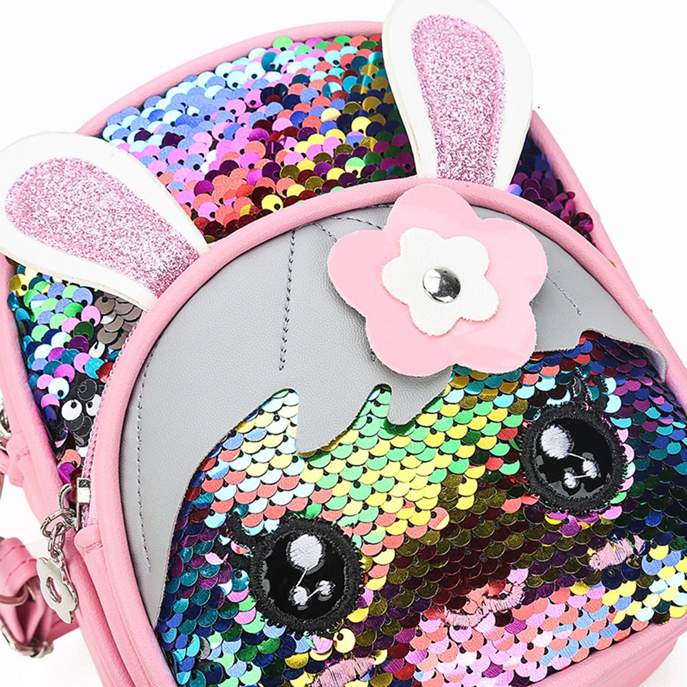 Mochila de Coelho com Lantejoulas para Meninas, Pré-escola, Ensino Fundamental, Formato de Coelho para Crianças, Material Escolar com Orelhas