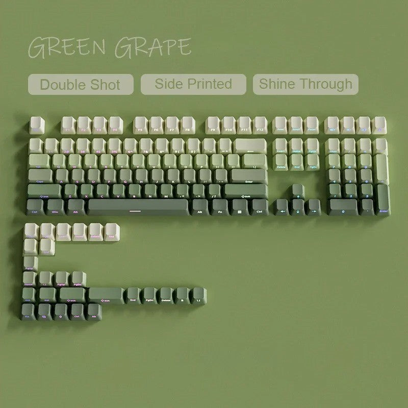 Novas Teclas 133 Gradiente Verde Shine Through Keycaps Impressão Lateral PBT Keycap Perfil Cherry Double Shot para Teclados Mecânicos