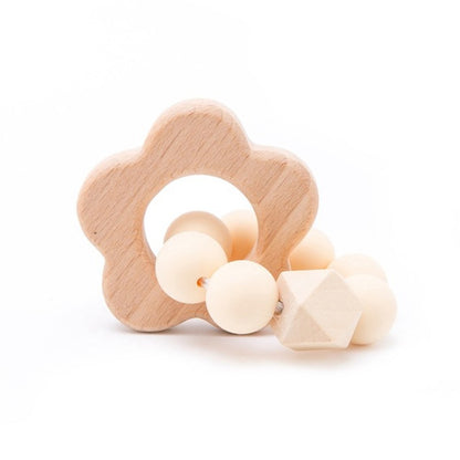 Wooden Rattle Teether Baby Toys Crochet Beads Baby Teether Baby Nursing Bracelet Rattle Chewable Teething Beads For Kids Gifts