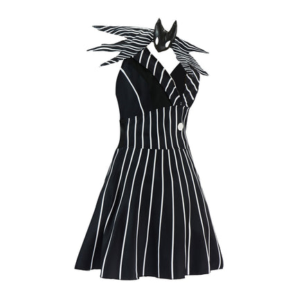 Anime Jack Skellington Cosplay Costume Christmas Night Outfit Black Stripe Dress For Woman Halloween Party Fancy Demon Clothes