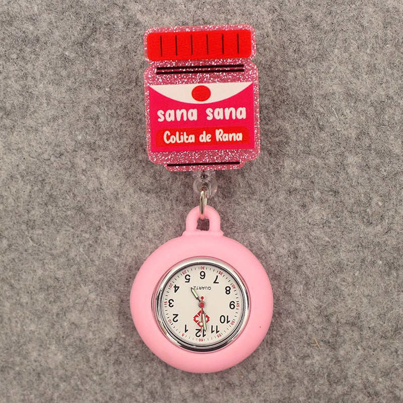Glitter Acrylic Hospital Acrylic Heart Stethoscope Lovely Nurse Doctor Alligator Clip Pocket Watches Medical Hang Clock Gift