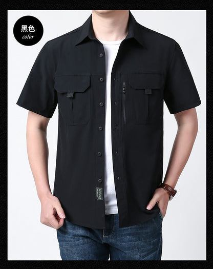 Men's Breathable Short Sleeve Shirt Men Casual Tactical Cargo Shirts Summer Quick Dry Hiking Work Shirts for Man Short-sleeved